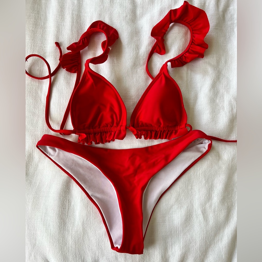 Red ruffle bikini